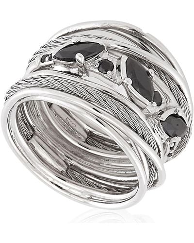 Charriol Tango Black Cz Stones Steel Cable Ring - Metallic