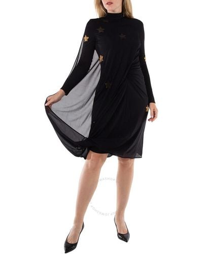 Burberry Star Motif Gathered Silk Viscose Dress - Black