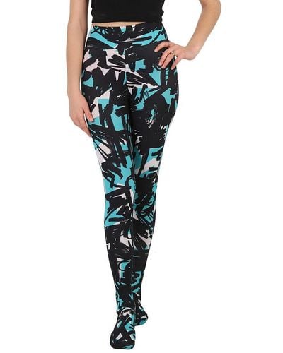Burberry Graffiti Print Footed leggings-turquoise Scribble Printed - Green