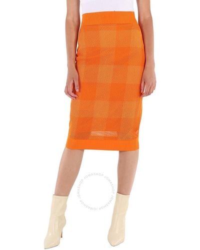 Burberry Deep Zafina Knit Mesh Midi Pencil Skirt - Orange