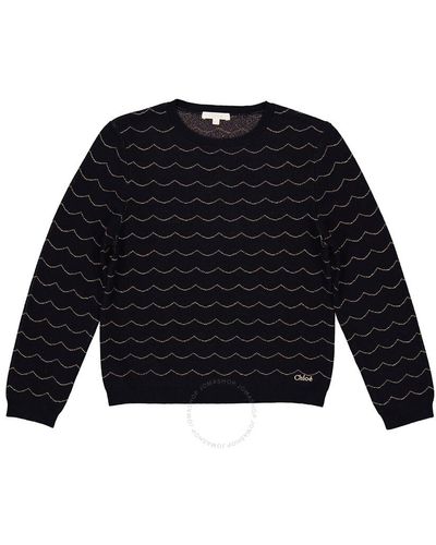 Chloé Girls Navy Wave-print Sweatshirt - Black
