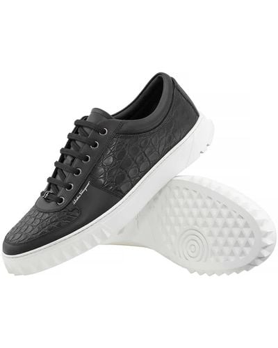 Ferragamo Scuby Croco Leather Low-top Trainers - Grey