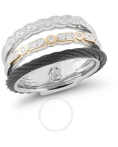 Alor Layered Black Cable Ring With 18kt White & Yellow & Diamonds