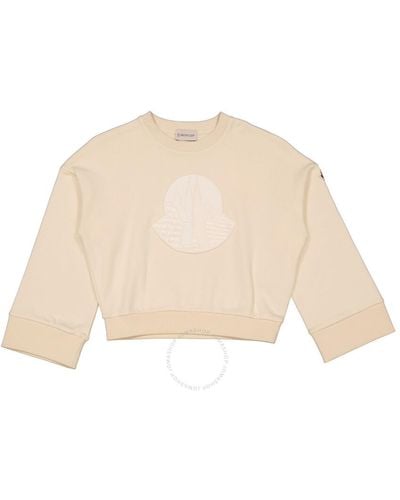 Moncler Girls Cream Long Sleeve Logo Patch Cotton Sweatshirt - Natural
