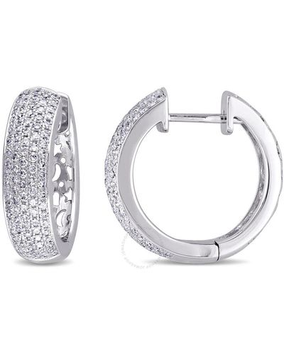 Amour 1 Ct Tw Diamond Pave Hinged Hoop Earrings - White