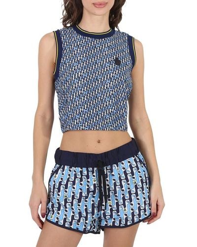 Moncler Bright Abstract-pattern Cropped Tank Top - Blue