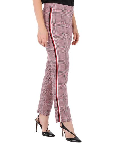 Burberry Side Stripe Houndstooth Check Wool Tailored Trousers - Pink