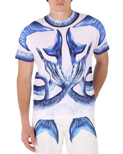 Burberry Oversized Mermaid Tail Print Cotton Jersey T-shirt - Blue