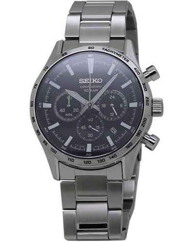 Seiko Chronograph Quartz Black Dial Watch - Grey