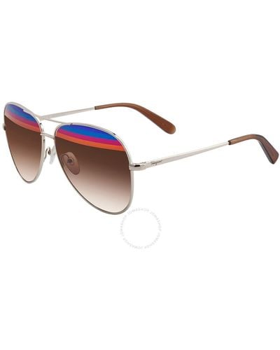 Ferragamo Ferragamo Shiny Gold/brown Pilot Sunglasses Sf172s 745