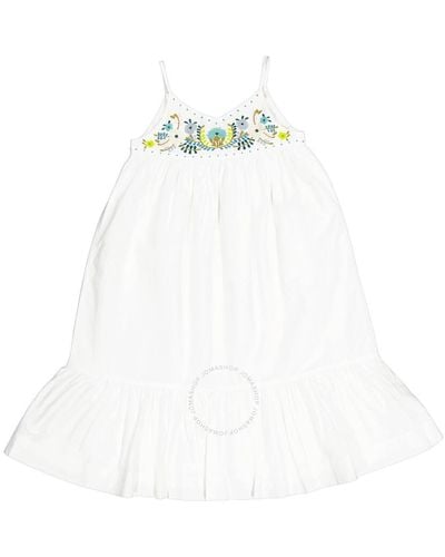 Bonpoint Girls Blanc Lait Anya Floral-embroidered Cotton Dress - White