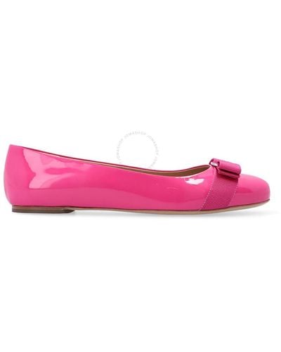 Ferragamo Salvatore Hot Patent Leather Varina Bow Ballet Flats - Pink