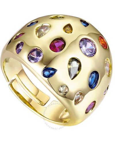 Rachel Glauber 14k Gold Plated With Rainbow Gemstone Cubic Zirconia Dome Ring - Metallic