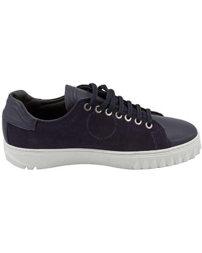 Ferragamo Cube Suede & Leather Low-top Trainers - Blue