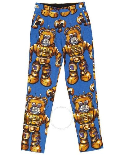 Moschino Allover Robot Print Cotton Trousers - Blue