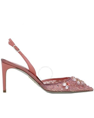 Rene Caovilla Hina Lace Crystal Slingback Court Shoes - Pink
