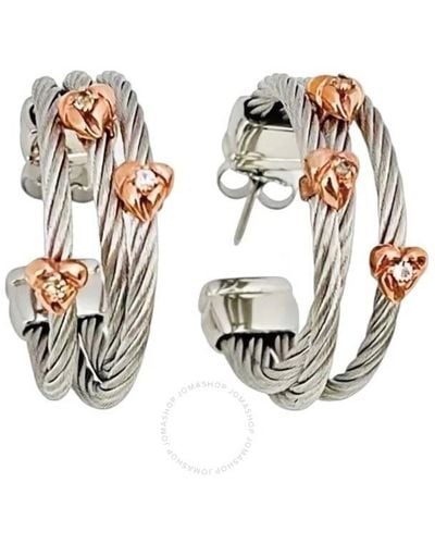 Charriol Malia White Topaz Stainless Steel Cable & Pink Gold Plated Earring - Metallic