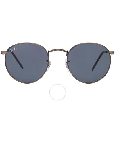 Ray-Ban Round Metal Antiqued Blue Sunglasses Rb3447 9230r5 50 - Gray