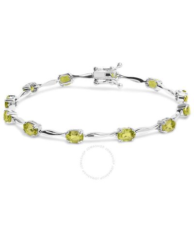 Haus of Brilliance .925 Sterling Silver 5 1/2 Cttw Oval Shaped Created Green Peridot Link Bracelet - Metallic