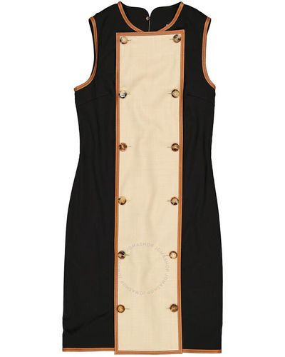 Burberry Button Panel Detail Stretch Wool Shift Dress - Black
