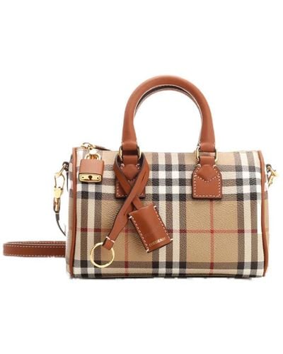 Burberry Archive Beige Mini Check Bowling Bag - Brown