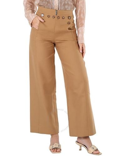 Burberry Ryann Camel Button-detail Wide-leg Trousers - Brown