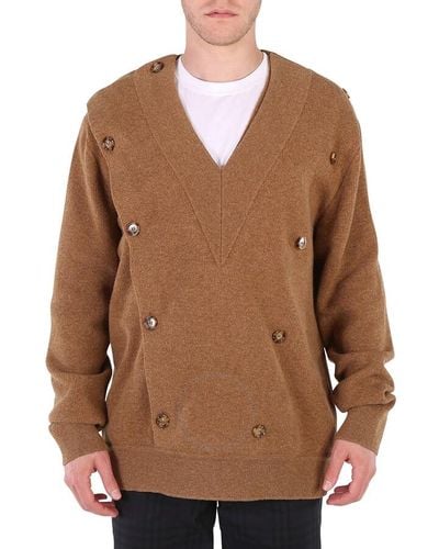 Burberry Double-breasted V-neck Sweater - Brown