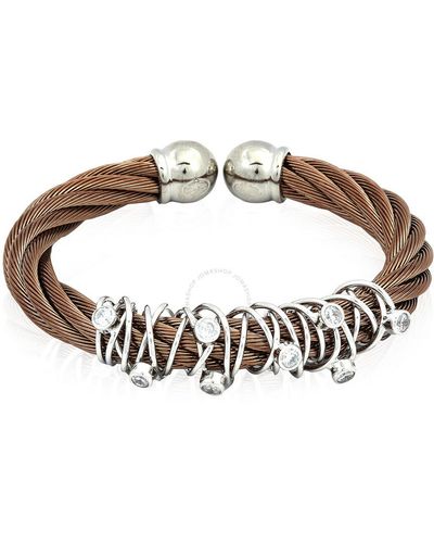 Charriol Tango White Cz Stones Stainless Steel Bronze Pvd Cable Bangle - Brown