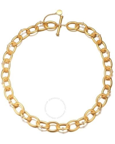 Rachel Glauber 14k Gold Plated Cubic Zirconia Chain Necklace - Metallic
