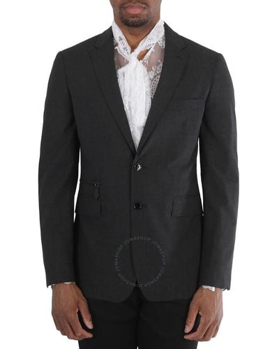 Burberry Dark Melange Pocket Detail Stretch Wool Tailored Jacket - Black