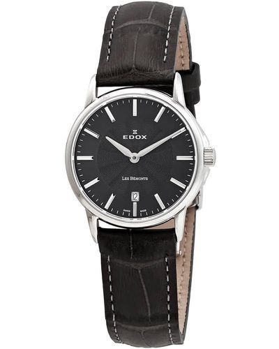 Edox Les Bemonts Black Dial Black Leather Watch  3 Gin