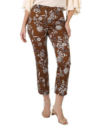 Max Mara Scrivia Cropped Floral Stretch-cotton Pants - Brown