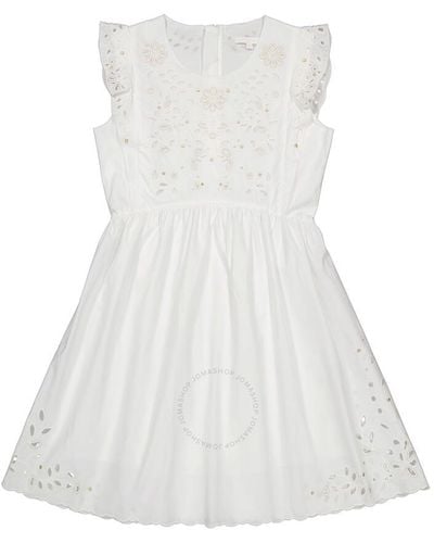 Chloé Girls Broderie Anglaise Mini-me Cotton Dress - White