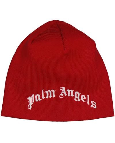 Palm Angels Kids Red / White Embroidered-logo Beanie