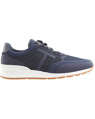 Tod's Navy Leather And Fabric Trainers - Blue