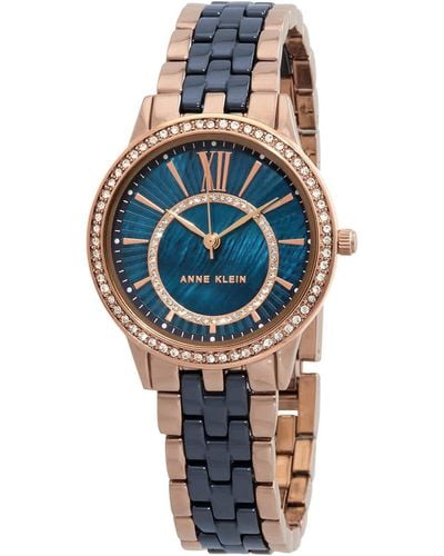 Anne Klein Quartz Crystal Navy Mother Of Pearl Dial Watch - Blue