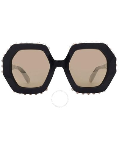 Philipp Plein Smoke Mirror Gold Hexagonal Sunglasses Spp039v 700g 53 - Multicolor