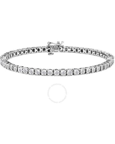 Haus of Brilliance .925 Sterling Silver 1.0 Cttw Miracle-set Diamond Round Faceted Bezel Tennis Bracelet - Metallic