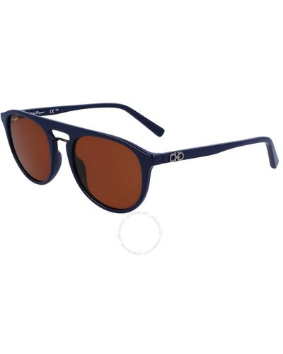 Ferragamo Amber Oval Sunglasses Sf1090s 414 54 - Blue