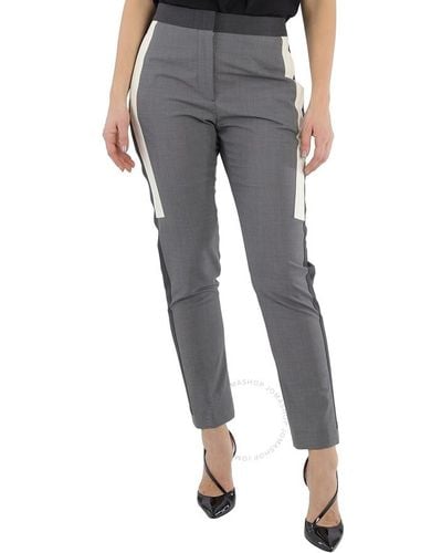 Burberry Contrast Stripe Crop Wool Trousers - Grey