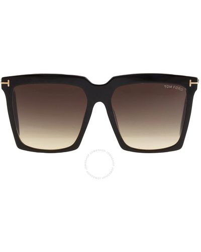 Tom Ford Sabrina Smoke Gradient Square Sunglasses Ft0764 01b 58 - Brown