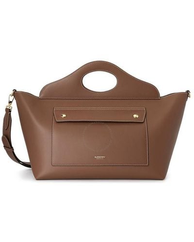 Burberry Small Soft Pocket Leather Tote Bag - Brown