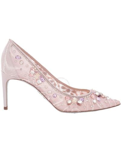 Rene Caovilla Cinderella Crystal Lace Pumps - Pink