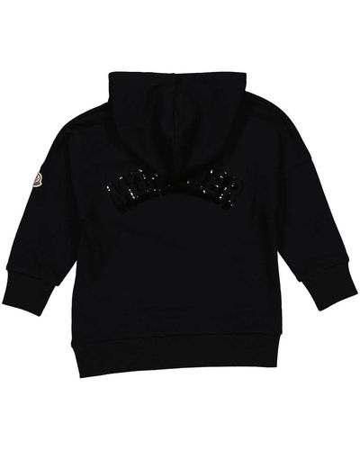 Moncler Girls Sequin Logo Hooded Jumper - Black