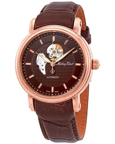 Mathey-Tissot Skeleton Brown Dial Automatic Leather Watch - Pink