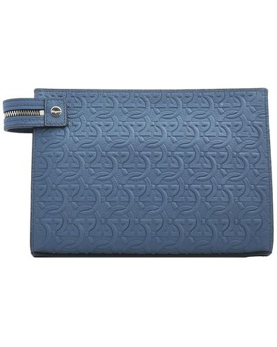 Ferragamo Gancini Embossed Travel Clutch - Blue