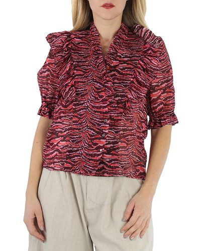 Roseanna Graphic Print Silk Blouse - Red