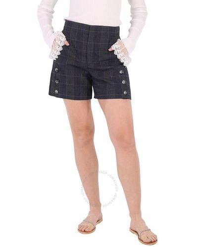 Chloé Virgin Wool High-waist Plaid Shorts - Black