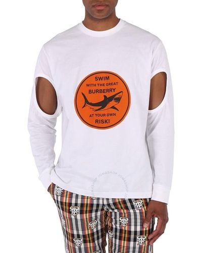 Burberry Shark Print Cotton Long Sleeve T-shirt - White