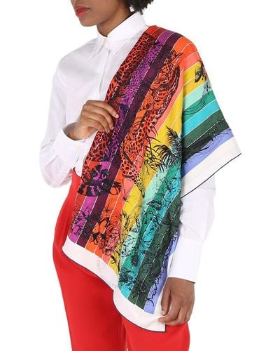 Hermès Jungle Love Rainbow Embroidered Square Scarf